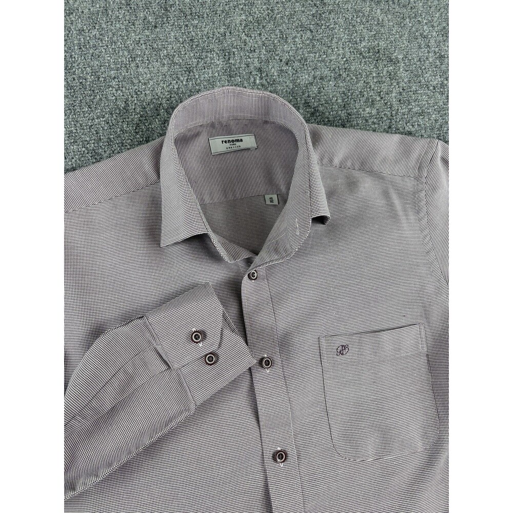 Renoma Paris Mens 46/95 Gray Check Shirt Long Sleeve Pocket
